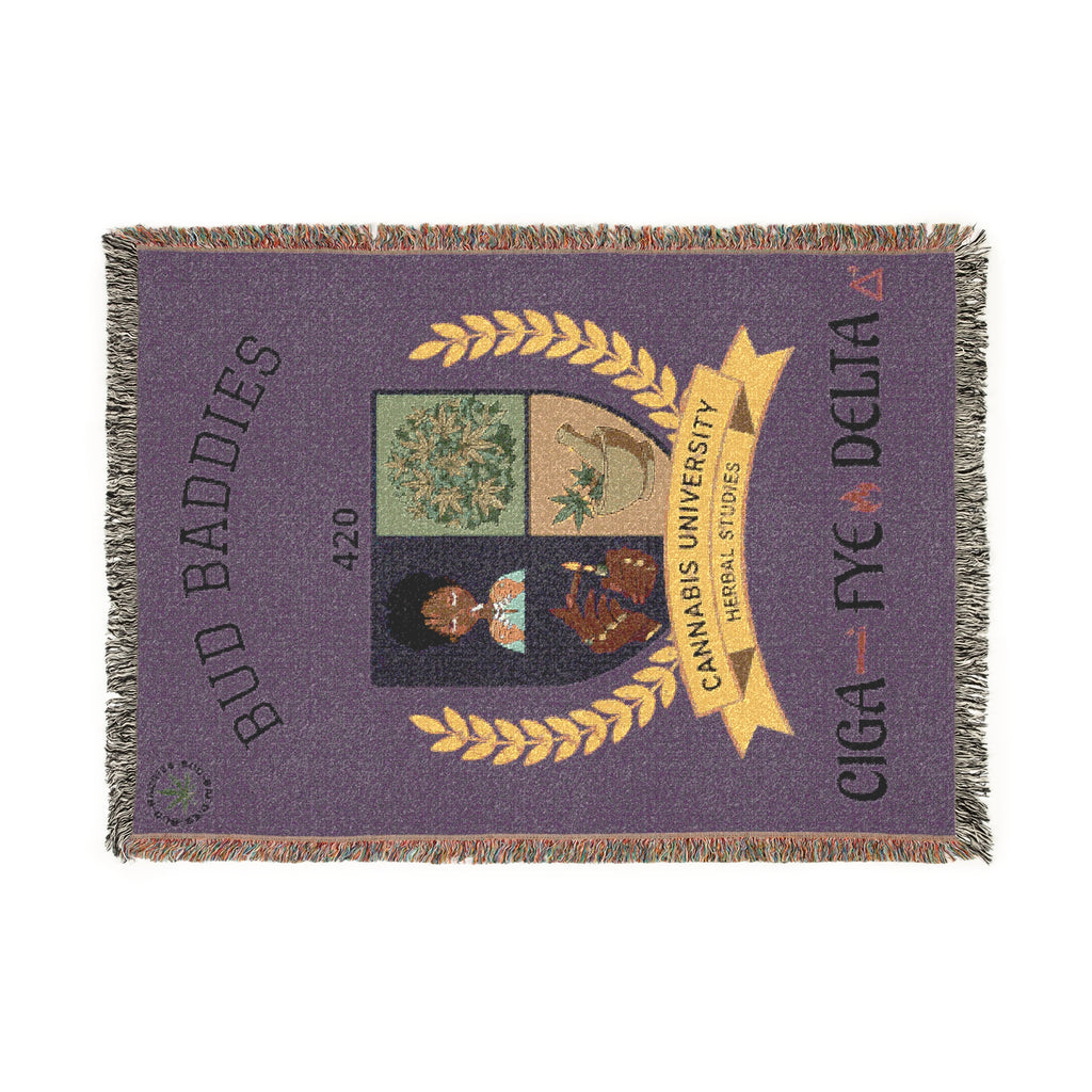 Woven Blanket — "BudBaddies University" Cozy Throw