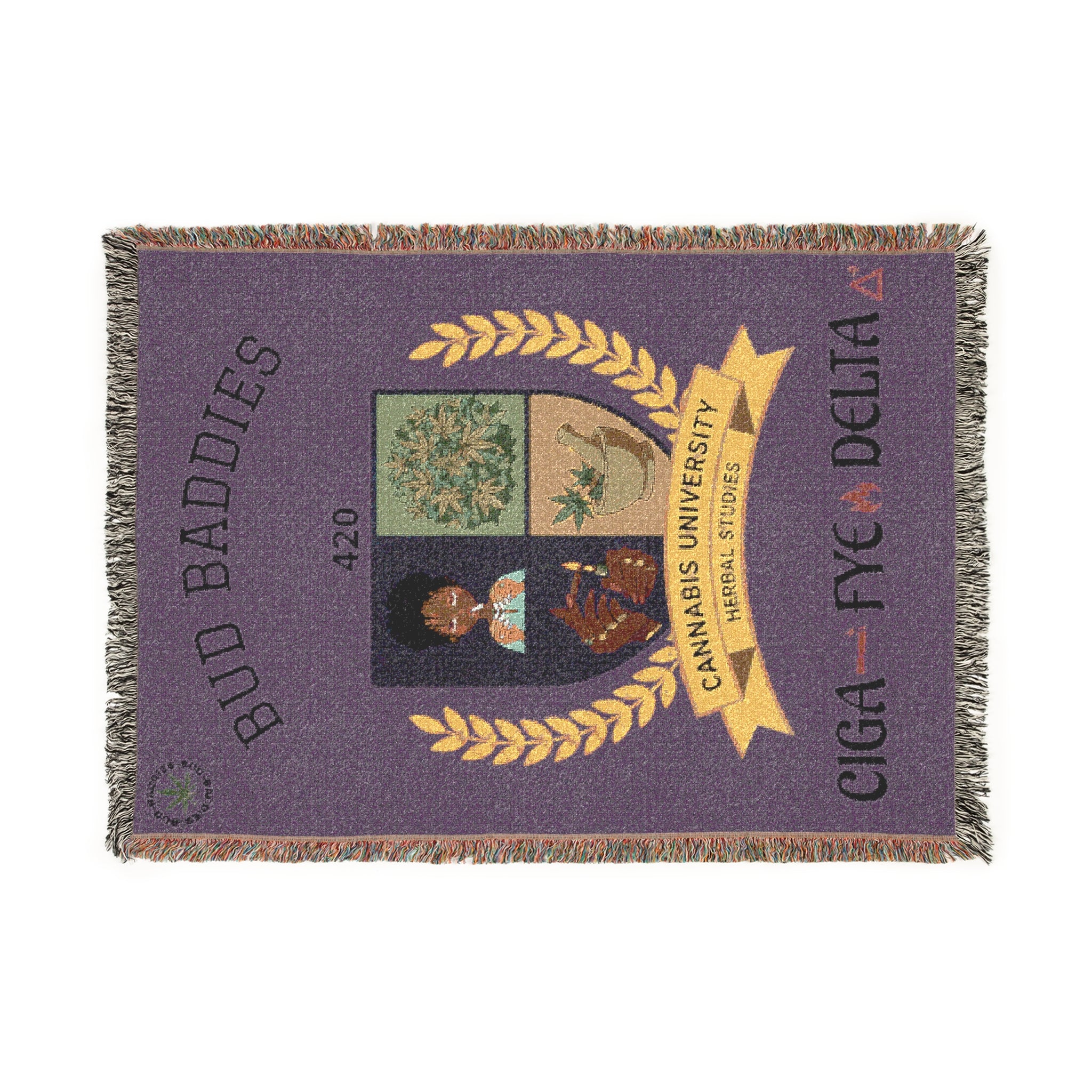 Woven Blanket — "BudBaddies University" Cozy Throw