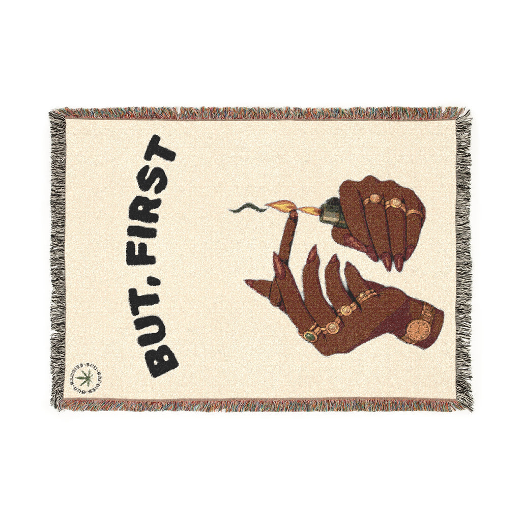 Woven Blanket — "But, First" Cozy Throw